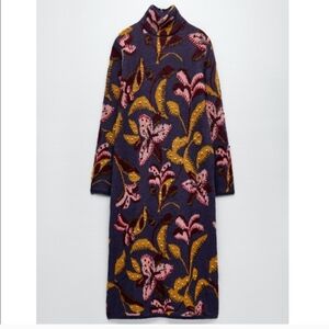 ZARA Limited Edition Embroidered Knit Long Dress SMALL